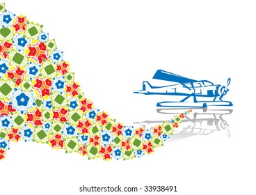 Military plane in abstract collage. Format A4. Vector illustration. Isolated groups and layers. Global colors.