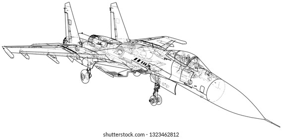 Military plane. Fighter jet vector illustration. Created illustration of 3d.