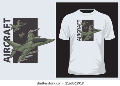 Military plane fired a missile. Fighter jet vector illustration. T shirt