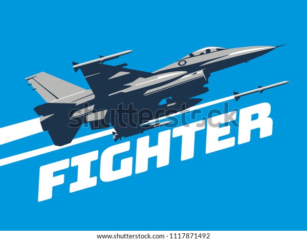 Military plane fired a missile. Fighter jet vector\
illustration. 