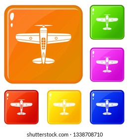 Military plane icons set collection vector 6 color isolated on white background