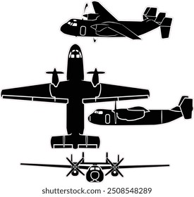 Conjunto de Vector de avión militar con contorno