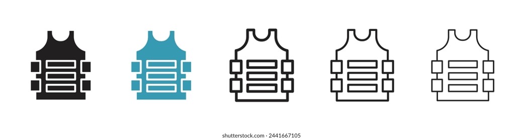 Military and Police Bulletproof Vest Icons. Protective Safety Jacket and Defense Gear Symbols.