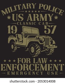 Military Police US Arm Classic Car T-Shirt Design