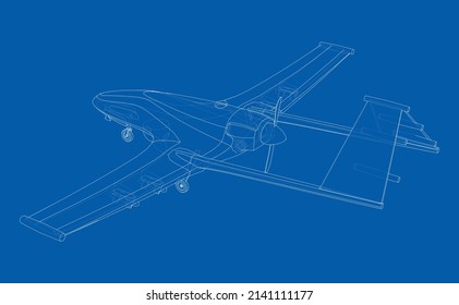 Military Predator Drone in wire-frame style. Vector rendering of 3d. The layers of visible and invisible lines are separated