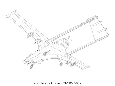 Military Predator Drone in wire-frame style. Vector rendering of 3d. The layers of visible and invisible lines are separated