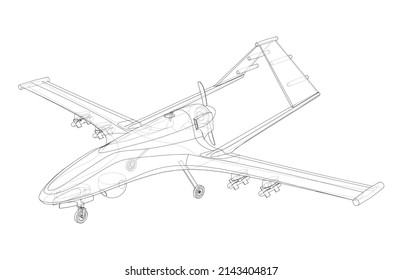Militärischer Predator Drone im Drahtformat. Vektorgrafik von 3d. Die Schichten sichtbarer und unsichtbarer Linien sind getrennt