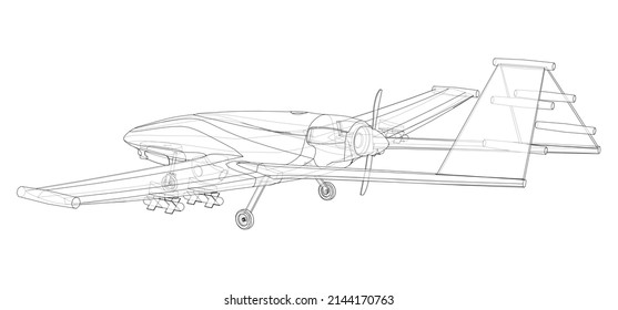 Militärischer Predator Drone im Drahtformat. Vektorgrafik von 3d. Die Schichten sichtbarer und unsichtbarer Linien sind getrennt