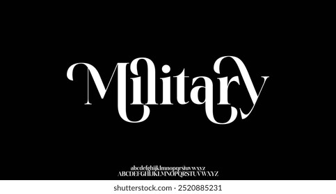 Militares premium elegantes alfabeto letras e números. Elegante tipografia de casamento clássico fonte serif decorativo vintage retro. Ilustração de vetor criativo