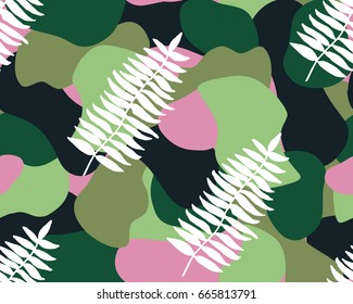 Military print camouflage leaf illustration protection seamless pattern