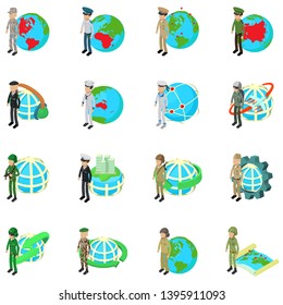 Military protection icons set. Isometric set of 16 military protection vector icons for web isolated on white background