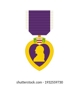 Military Purple Heart Medal Icon. Clipart Image Isolated On White Background