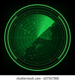 Military radar green display with coordinates for vector - Illustration