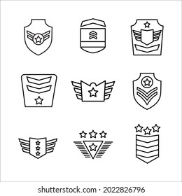 
Military Rank Badge Emblem icon set. Military Rank Badge Emblem pack symbol vector elements for infographic web
