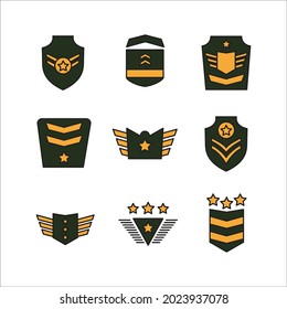 
Juego de iconos del emblema de la Banda Militar. Símbolo del emblema del emblema del emblema de la placa militar para la web de infografía
