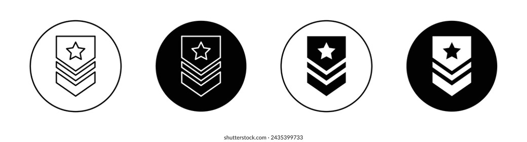 Conjunto de iconos de insignia militar. Símbolo vectorial de ejército de insignia de rango en un estilo relleno negro y perfilado. Signo De Emblema De Honor De La Marina Estadounidense.