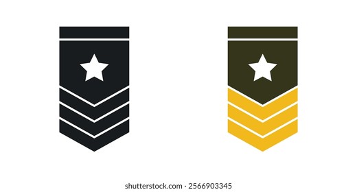 Military rank badge icon set in black and colored