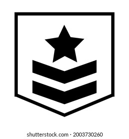 military rank badge icon with star in trendy flat style.