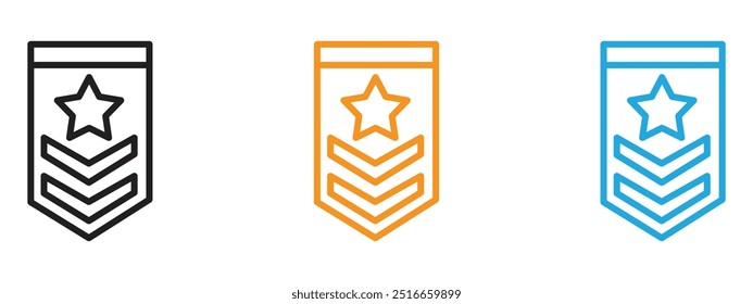 Ícone de emblema de classificação militar Conjunto de ilustrações de linha fina