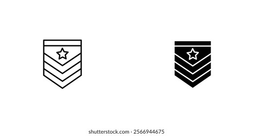 Military rank badge icons. black and white vector set.