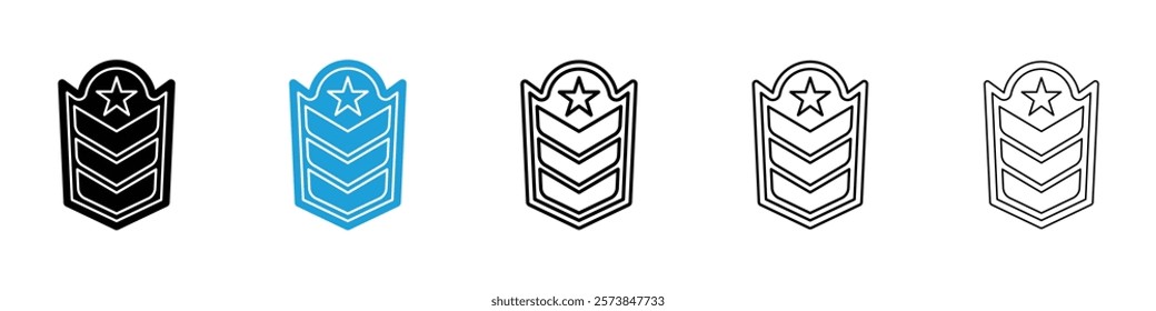 Military rank badge icons in filled and 3 stroke weights