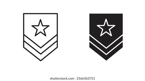 Military rank badge icons in line stroke and flat versions