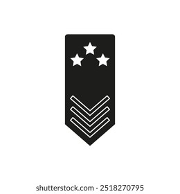 Crachá de patente militar. Estrelas e chevrons design. Insígnia em preto e branco. Ícone de vetor simples.