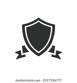 Military rank icon vector. Black shield with ribbon. Simple Shield Icon Flat Style Vector
