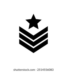 Insígnia de Patente Militar com Estrela e Chevrons. Design de ícone de vetor.