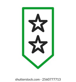 Military rank with two stars. Concept of army, honor, and service.