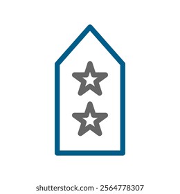 Military rank with two stars. Concept of army, service, and leadership.