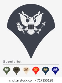 Military Ranks and Insignia. Stripes and Chevrons of Army. Specialist