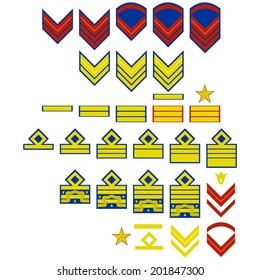 Military ranks and insignia of the world. Illustration on white background.