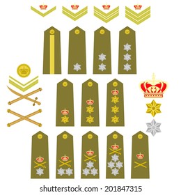 Military ranks and insignia of the world. Illustration on white background.