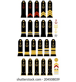 Military ranks and insignia of the world. Illustration on white background.