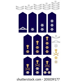 Military ranks and insignia of the world. Illustration on white background.