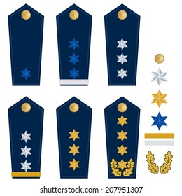 Military ranks and insignia of the world. Illustration on white background.