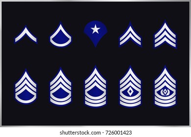 Military Ranks Stripes and Chevrons. Vector Set Army Insignia. Sergeant's Staff