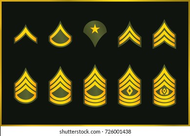 Military Ranks Stripes and Chevrons. Vector Set Army Insignia. Sergeant's Staff