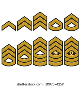 Military ranks symbol, epaulet graphics set, Army Patches with stars, armed warrior badge typography vector