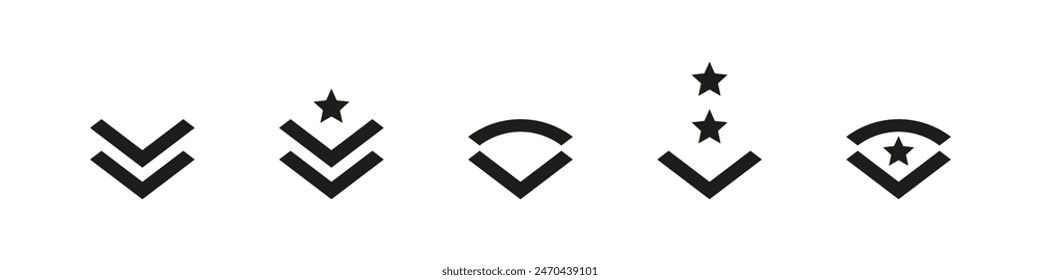 Military ranks vector icon set. Army ranking icons.