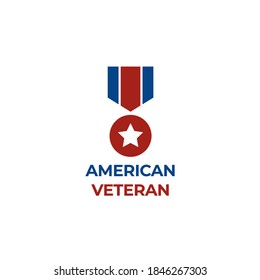 Military reward medal logo. Veteran logo or icon vector. Trendy flat veteran icon from army and war isolated on white background