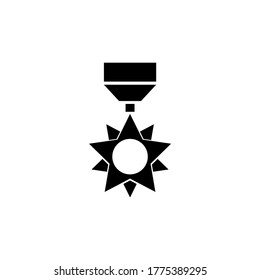 Military Reward Medal, Veteran Order. Flat Vector Icon illustration. Simple black symbol on white background. Military Reward Medal, Veteran Order sign design template for web and mobile UI element