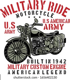 military ride motorcycle u.s american army builtin 1942 military custom engine american legend T shirt design