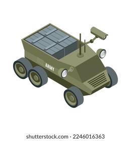 Robot militar con icono isométrico de cámara Icono vectorial 3d
