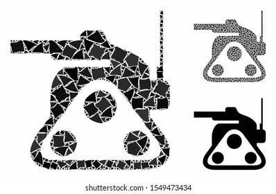 Military robot composition of tremulant elements in variable sizes and color tints, based on military robot icon. Vector tuberous elements are grouped into composition.