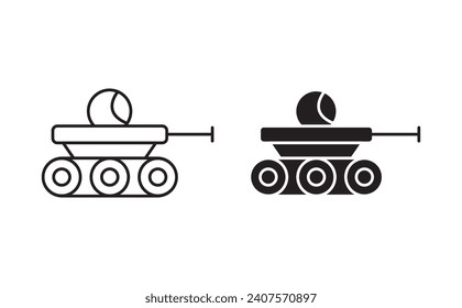Military robot flat line icon set. army tank with weapon for battle war Thin line illustration vector
