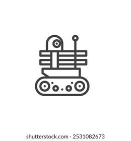 Icono de línea de robot militar. signo de estilo lineal para concepto móvil y Diseño web. Robot diseñado para fines militares esbozo icono de Vector. Símbolo, ilustración del logotipo. Gráficos de Vector