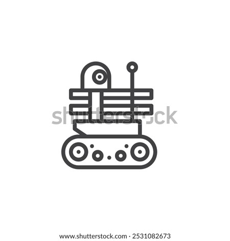 Military Robot line icon. linear style sign for mobile concept and web design. Robot designed for military purpose outline vector icon. Symbol, logo illustration. Vector graphics