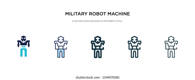military robot machine icon in different style vector illustration. two colored and black military robot machine vector icons designed in filled, outline, line and stroke style can be used for web,